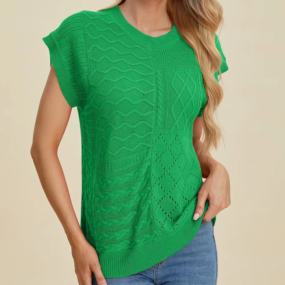 NWT Vibrant Green Knit Short Sleeve Women's Top